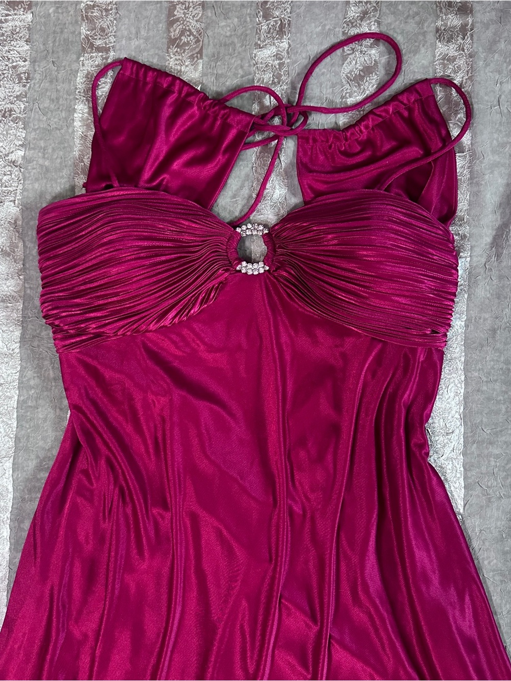 Y2K Burgundy Merlot Red Satin Homecoming Dress with Rhinestone Accent